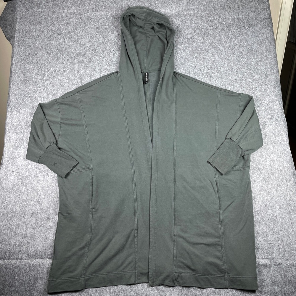 Athleta Cardigan Womens L Green Open Front Hooded Oversized French Terry Pocket